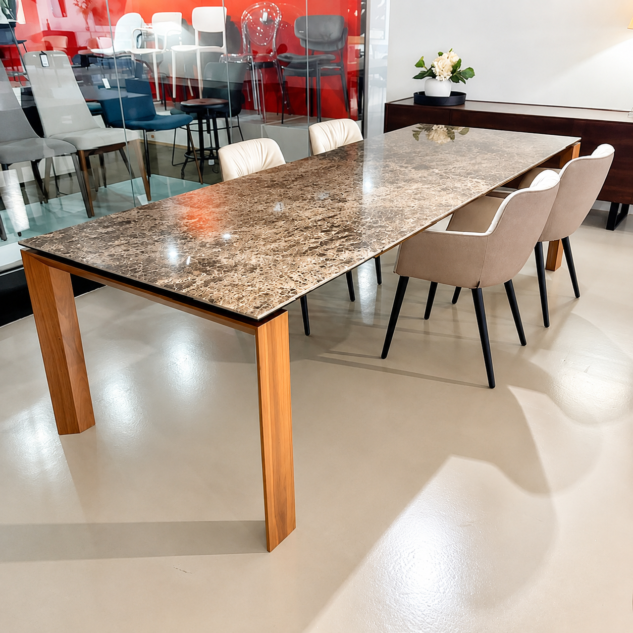 Omnia Extension Dining Table - Walnut/Emperador