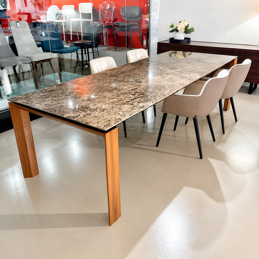Omnia Extension Dining Table - Walnut/Emperador