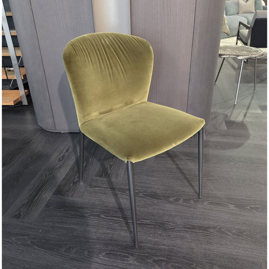 Bontempi Casa Grace Dining Chair in Dark Green velvet with Natural Silver legs, showroom floor stock